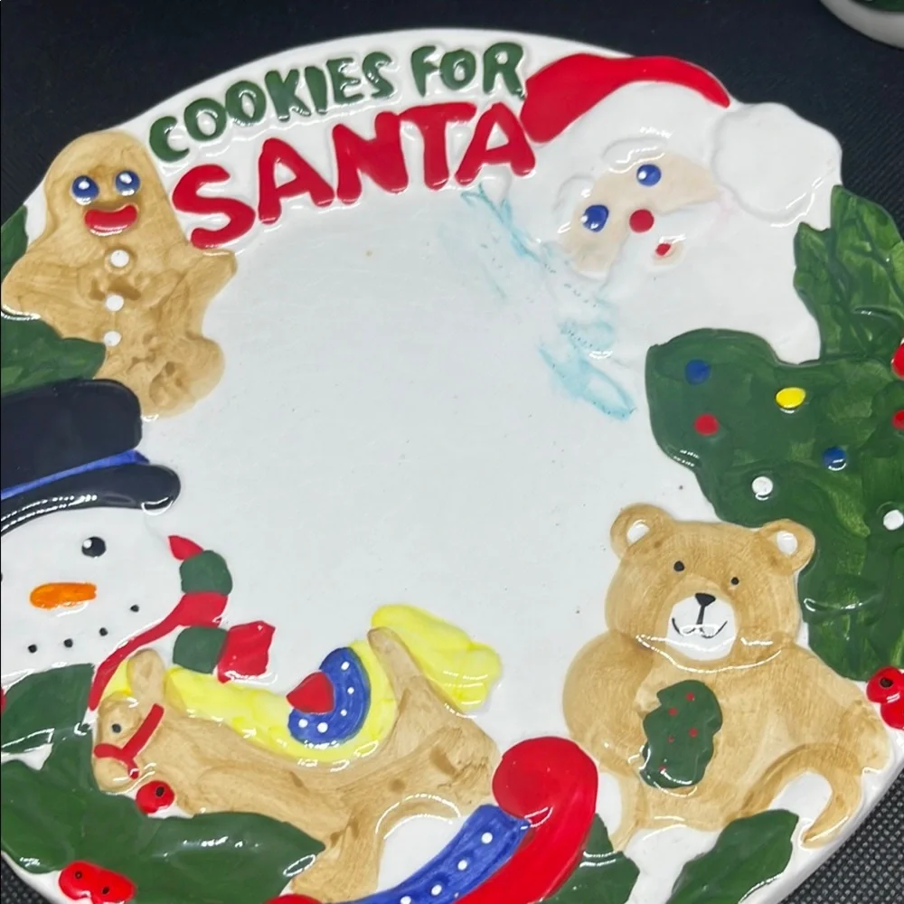 White and Red Holiday Decor Set Santa cookie plate and mug